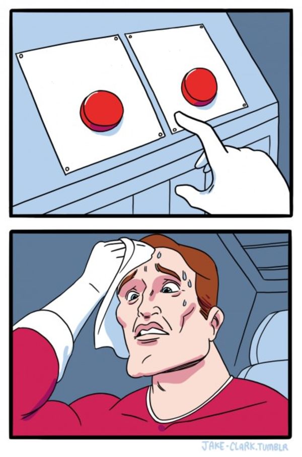 Two Buttons meme about Lyka
